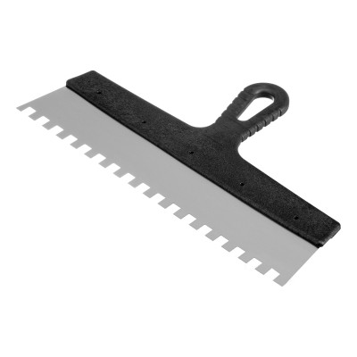 Шпатель из нержавеющей стали, 350 мм, зуб 10 х 10 мм, пластмассовая ручка Сибртех Шпатель из нержавеющей стали, 350 мм, зуб 10 х 10 мм, пластмассовая ручка Сибртех