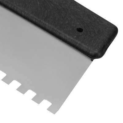 Шпатель из нержавеющей стали, 300 мм, зуб 6 х 6 мм, пластмассовая ручка Сибртех Шпатель из нержавеющей стали, 300 мм, зуб 6 х 6 мм, пластмассовая ручка Сибртех