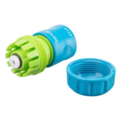 Соединитель пластмассовый, быстросъемный для шланга 3/4, аквастоп, однокомпонентный Palisad Luxe