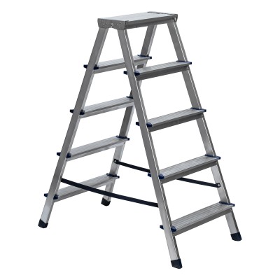 Стремянка двусторонняя 5 ступеней, алюминиевая, Сибртех