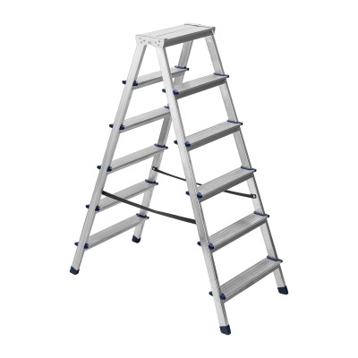 Стремянка двусторонняя 6 ступеней, алюминиевая, Сибртех