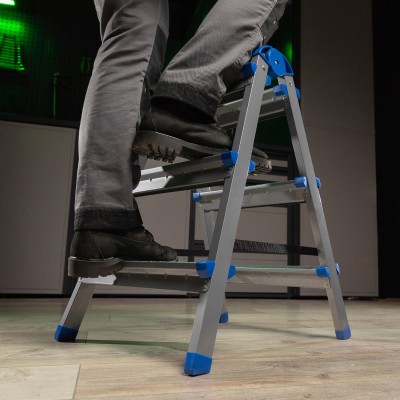 Стремянка двухсторонняя 3 ступени, сталь профиль, стальные ступени, Сибртех