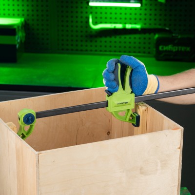 Струбцина F-образная, быстрозажимная, 900 х 70 х 1130 мм, пластиковый корпус, фиксатор, двухкомпонентная рукоятка Сибртех