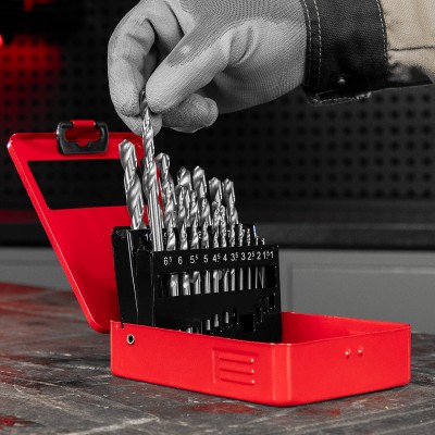 Набор сверл по металлу, 1-10 мм (через 0.5 мм) HSS 19 шт, металлическая коробка, цилиндрический хвостовик Matrix