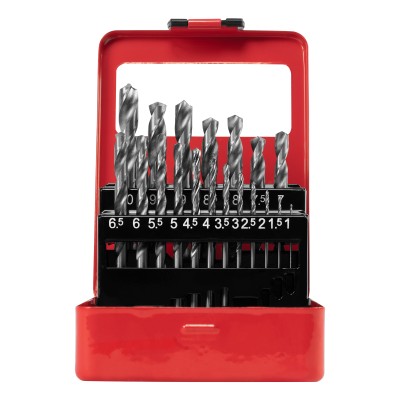 Набор сверл по металлу, 1-10 мм (через 0.5 мм) HSS 19 шт, металлическая коробка, цилиндрический хвостовик Matrix