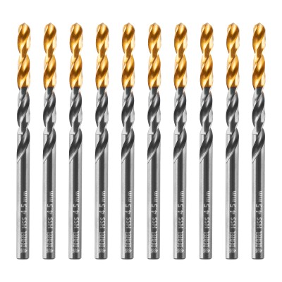 Сверло по металлу, 4,5 мм, HSS-Tin, Golden Tip, 10 шт. Denzel Сверло по металлу, 4,5 мм, HSS-Tin, Golden Tip, 10 шт. Denzel
