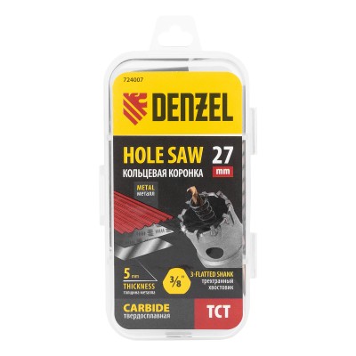 Коронка по металлу твердосплавная, 27 мм Denzel Коронка по металлу твердосплавная, 27 мм Denzel