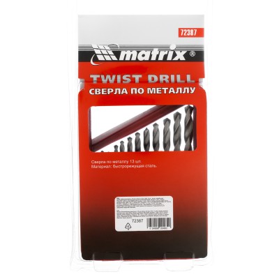 Набор сверл по металлу, 2-8 мм (через 0.5 мм) HSS 13 шт, металлическая коробка, цилиндрический хвостовик Matrix