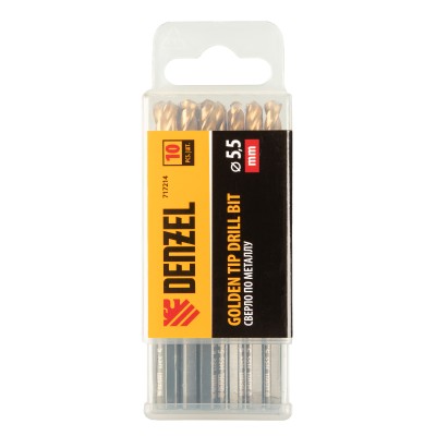 Сверло по металлу, 5,5 мм, HSS-Tin, Golden Tip, 10 шт. Denzel Сверло по металлу, 5,5 мм, HSS-Tin, Golden Tip, 10 шт. Denzel