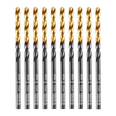 Сверло по металлу, 3 мм, HSS-Tin, Golden Tip, 10 шт. Denzel
