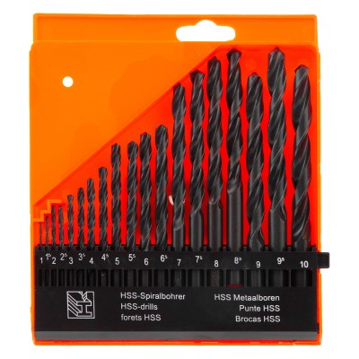Набор сверл по металлу, 1-10 мм, (через 0.5 мм) HSS 19 шт, пластиковый бокс, цилиндрический хвостовиковик Sparta