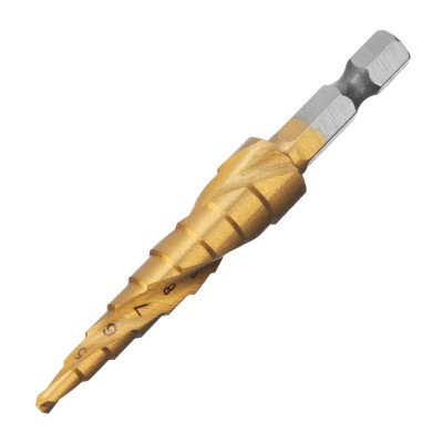 Сверло ступенчатое 4-5-6-7-8-9-10-11-12 мм, HSS, спиральный профиль, шестигранный хвостовик Matrix Сверло ступенчатое 4-5-6-7-8-9-10-11-12 мм, HSS, спиральный профиль, шестигранный хвостовик Matrix