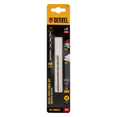 Сверло по металлу, 4 мм, HSS Co-8%// Denzel Сверло по металлу, 4 мм, HSS Co-8%// Denzel