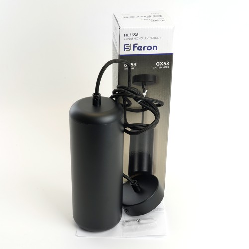 Светильник потолочный Feron HL3658 Barrel ECHO levitation 12W, 230V, GX53, чёрный, с антибликовой сеточкой, на подвесе 1,7 м 48403