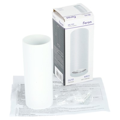 Светильник накладной под лампу, спот (-) FERON ML103, GU10 35W, 230V, IP20, цвет белый, корпус алюминий, 40*40*100