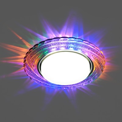 Светильник встраиваемый с белой LED подсветкой Feron CD4037 RGB потолочный GX53 без лампы, прозрачный, хром 41905 Светильник встраиваемый с белой LED подсветкой Feron CD4037 RGB потолочный GX53 без лампы, прозрачный, хром 41905
