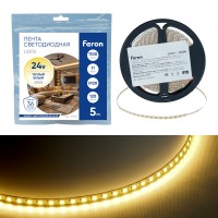 Лента светодиодная 120SMD(2835)/м 11Вт/м 24V 5000*5*1.5мм 3000K, LS505 FERON СВОБОДНЫЙ РЕЗ. Ширина - 5 мм!!!