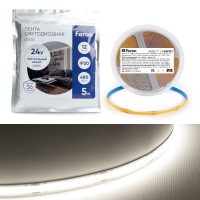 Светодиодная COB лента Feron LS530, 480SMD(2110)/м 12Вт/м 24V 5000*10*1.8мм 4000К IP20 Светодиодная COB лента Feron LS530, 480SMD(2110)/м 12Вт/м 24V 5000*10*1.8мм 4000К IP20