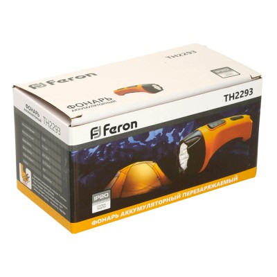 Фонарь аккумуляторный FERON TH2293 переносной , 230V, аккумулятор 4/500mAh/Pb (свинцово-кислотный), количество режимов 1, время зарядки 12-15 часов, время работы 6 часов , цвет желтый, 133*67*67мм