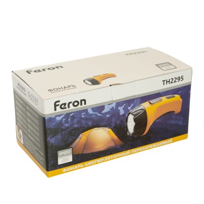 Фонарь аккумуляторный FERON TH2295 переносной , 230V, аккумулятор 4/800mAh/Pb (свинцово-кислотный), количество режимов 1, время зарядки 12-15 часов, время работы 6 часов , цвет желтый, 185*97*100мм