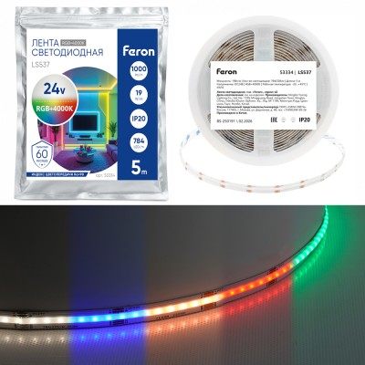 Лента светодиодная 784SMD(2110)/ 19Вт/м 24V 5000*12*2.3мм RGB+4000К, IP20, LS537 FERON
