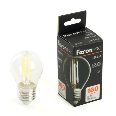 Лампа светодиодная Feron.PRO LB-1706 Шарик E27 980LM 6W 175-265V 4000K 51251