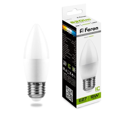 Лампа светодиодная Feron LB-570 Свеча E27 9W 175-265V 4000K 25937