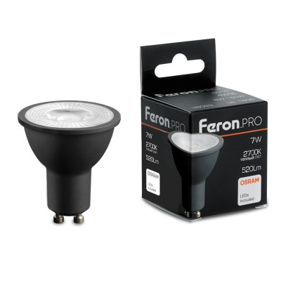 Лампа светодиодная Feron.PRO LB-1607 GU10 7W 175-265V 2700K в черном корпусе 48954