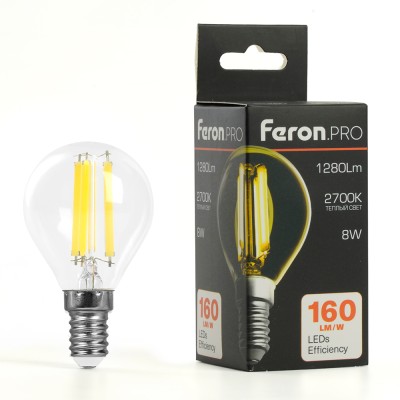 Лампа светодиодная Feron.PRO LB-1708 Шарик E14 1280LM 8W 175-265V 2700K 51259