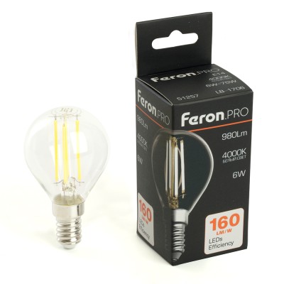 Лампа светодиодная Feron.PRO LB-1706 Шарик E14 980LM 6W 175-265V 4000K 51257