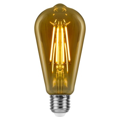 Лампа светодиодная филамент FERON LB-64, ST64 (декор. колба), 10W 175-265V E27 2700К (белый теплый), рассеиватель прозрачный золотой, 1200Lm, угол рассеивания 270°, корпус стекло, 143*64мм