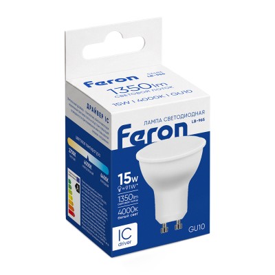 Лампа светодиодная Feron LB-965 MR16 GU10 15W 175-265V 4000K 53483 Лампа светодиодная Feron LB-965 MR16 GU10 15W 175-265V 4000K 53483