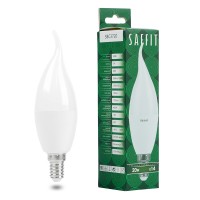 Лампа светодиодная SAFFIT SBC3720, C37T (свеча на ветру), 20W 230V E14 4000К (белый), рассеиватель матовый белый, 1700Lm, угол рассеивания 220°, корпус пластик, 138*39мм