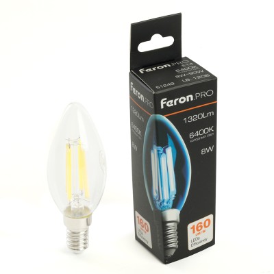 Лампа светодиодная Feron.PRO LB-1208 Свеча E14 1320LM 8W 175-265V 6400K 51249