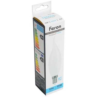 Лампа светодиодная SAFFIT SBC3720, C37T (свеча на ветру), 20W 230V E14 6400К (холодный), рассеиватель матовый белый, 1710Lm, угол рассеивания 220°, корпус пластик, 138*39мм