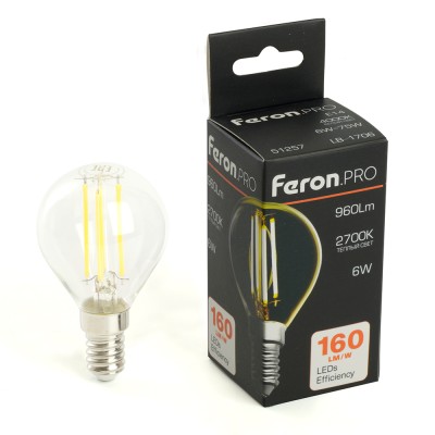 Лампа светодиодная Feron.PRO LB-1706 Шарик E14 960LM 6W 175-265V 2700K 51256