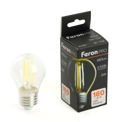 Лампа светодиодная Feron.PRO LB-1706 Шарик E27 960LM 6W 175-265V 2700K 51250