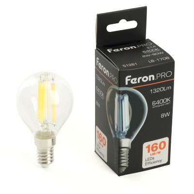 Лампа светодиодная Feron.PRO LB-1708 Шарик E14 1320LM 8W 175-265V 6400K 51261