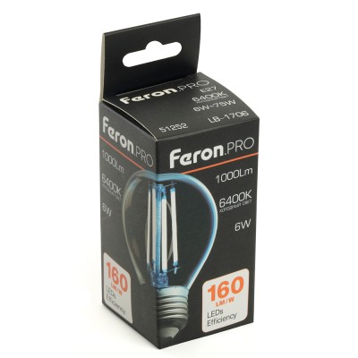 Лампа светодиодная Feron.PRO LB-1706 Шарик E27 1000LM 6W 175-265V 6400K 51252