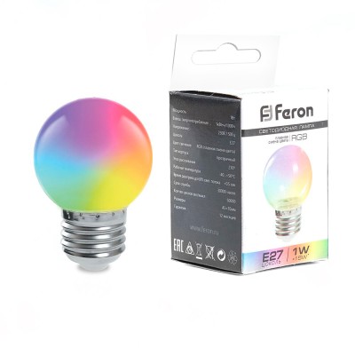 Лампа светодиодная Feron LB-371 Шар матовый E27 3W 230V RGB быстрая смена цвета 38127