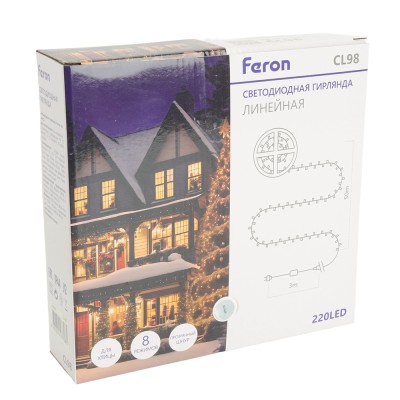 Светодиодная гирлянда на бобине Feron CL98 линейная 50м + 3м 230V 5000К, c питанием от сети, зеленый шнур