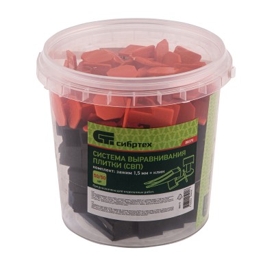 Система выравнивания плитки (СВП) комплект: зажимы, клинья (50/50 шт) упаковка ведро Сибртех Система выравнивания плитки (СВП) комплект: зажимы, клинья (50/50 шт) упаковка ведро Сибртех