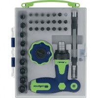 Отвертка Т-образная и трещотка, реверсивные с набором бит, торцевых головок, 34 предмета, CrV Сибртех Отвертка Т-образная и трещотка, реверсивные с набором бит, торцевых головок, 34 предмета, CrV Сибртех