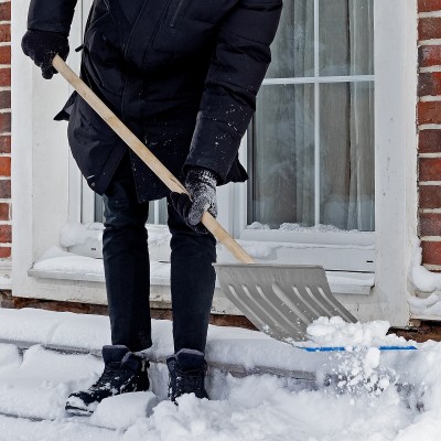 Лопата для уборки снега стальная оцинкованная, 430 х 370 х 1350 мм, деревянный черенок, Сибртех