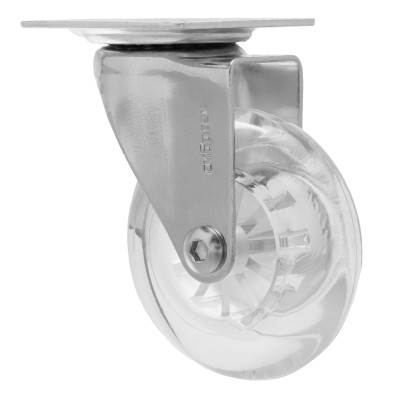 Колесо ПУ прозрачное поворотное d-75 мм, крепление платформенное Сибртех