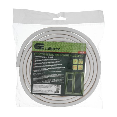 Уплотнитель, 6 м, профиль "D", белый Сибртех Уплотнитель, 6 м, профиль "D", белый Сибртех