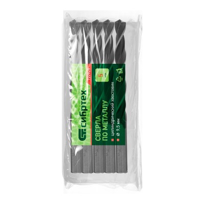 Сверло по металлу, 9.5 мм, быстрорежущая сталь, 5 шт, цилиндрический хвостовик Сибртех Сверло по металлу, 9.5 мм, быстрорежущая сталь, 5 шт, цилиндрический хвостовик Сибртех