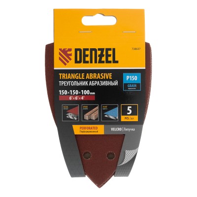 Треугольник абразивный на ворc. подложке под "липучку", перф., P 150, 150х150х100 мм, 5 шт. Denzel Треугольник абразивный на ворc. подложке под "липучку", перф., P 150, 150х150х100 мм, 5 шт. Denzel