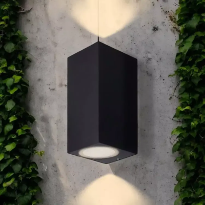 Светильник фасадный с рассеивателем, под лампы с цоколем 2* GU10, 76*68*155 мм, прямоугольный, IP54, алюминий, черный, серии PARK