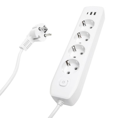 Удлинитель 4-местный c/з 3x1 мм2, 3 м, 250В, 10А, 2USB+1Type-C 2,4А, серия Home plus, белый STEKKER HM08-43-02 49978